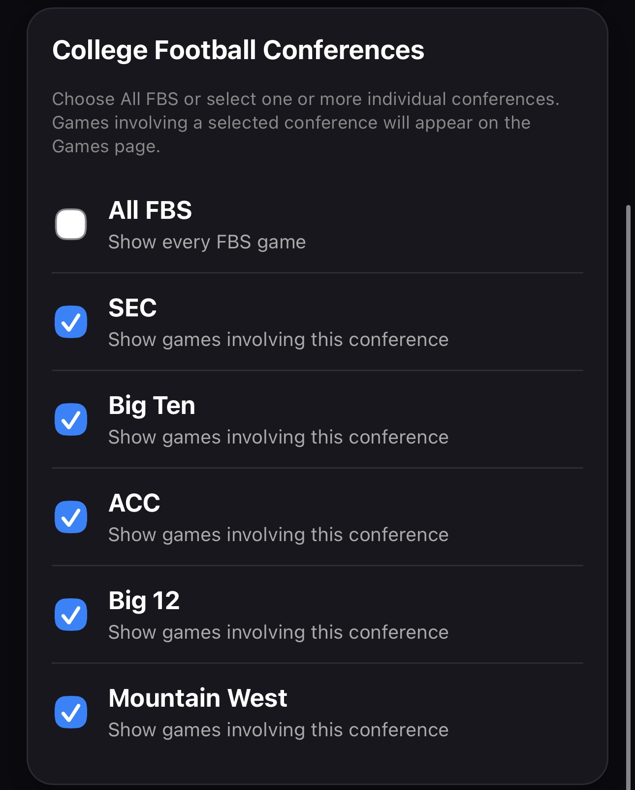 CFB League Selection Dashboard