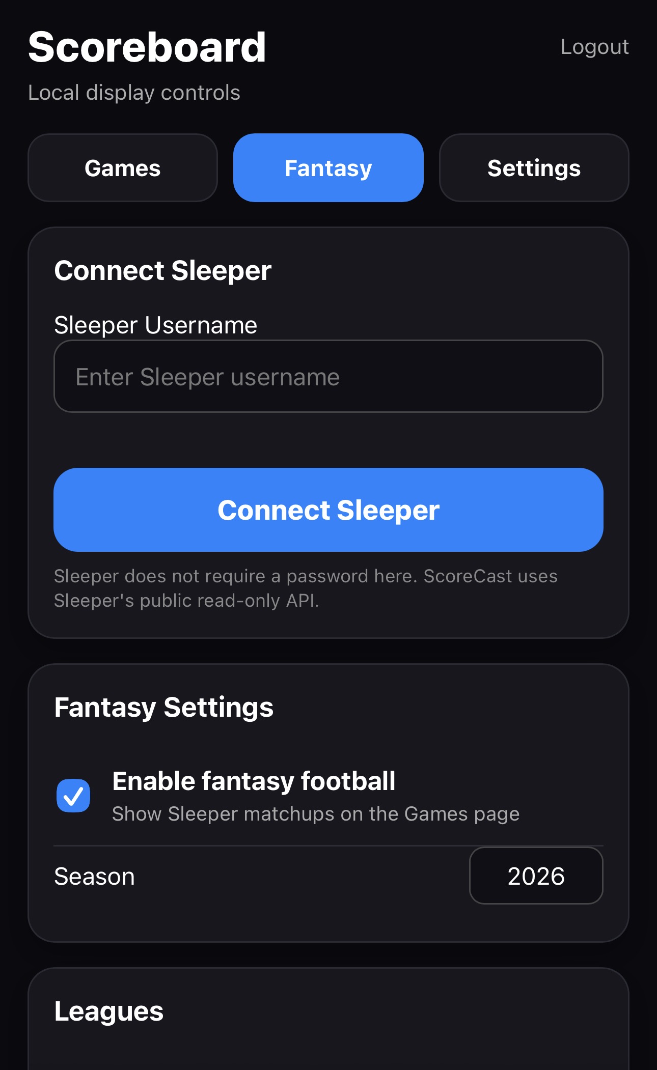 Fantasy Dashboard